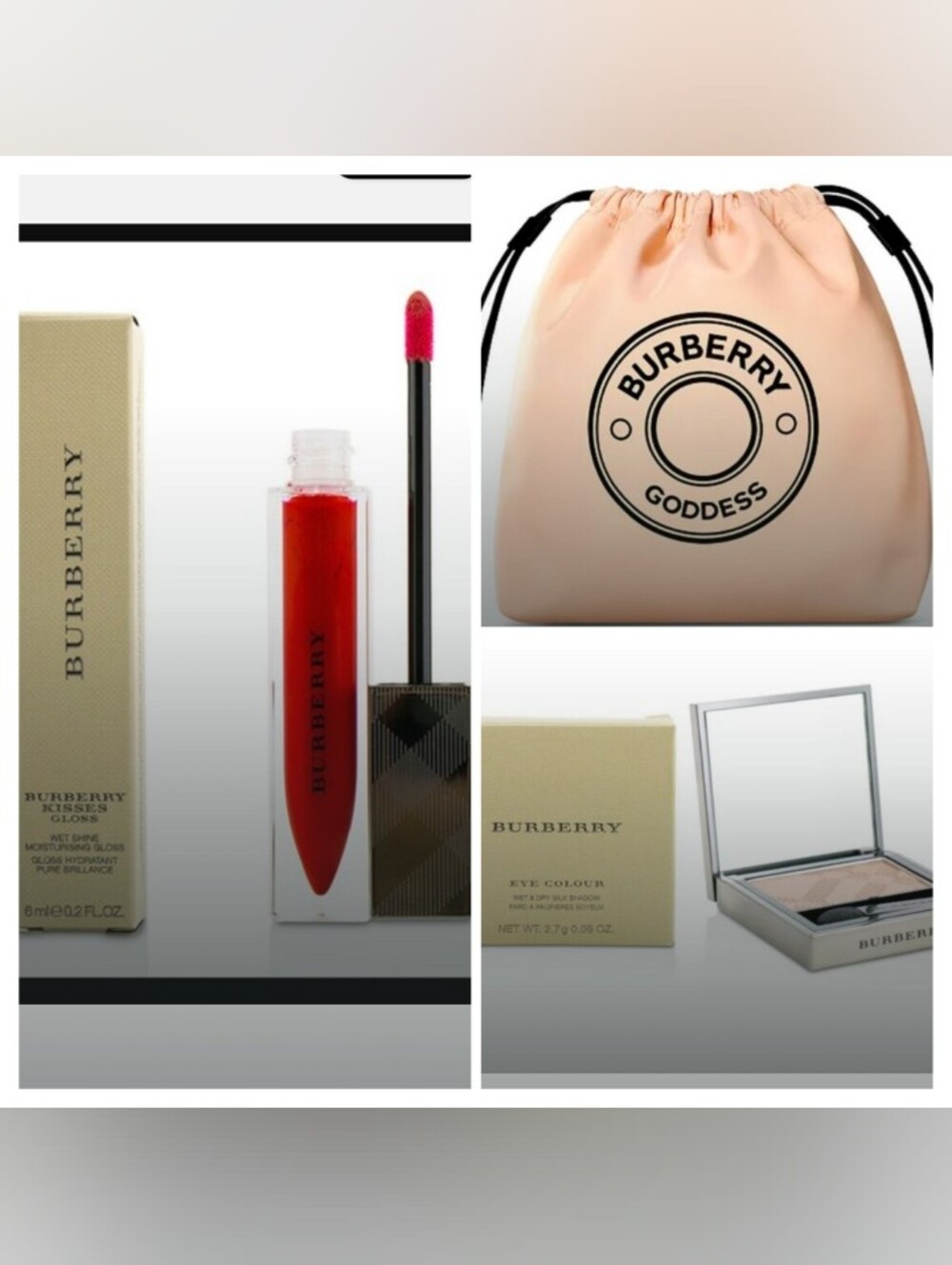 Burberry Goddess-3pc Drawstring Pouch, Eye Couture, Lip 💋Gloss Set